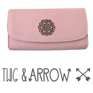 Twig & Arrow Pink Wallet Floral Medallion Snap Clutch Organizer Vegan Leather